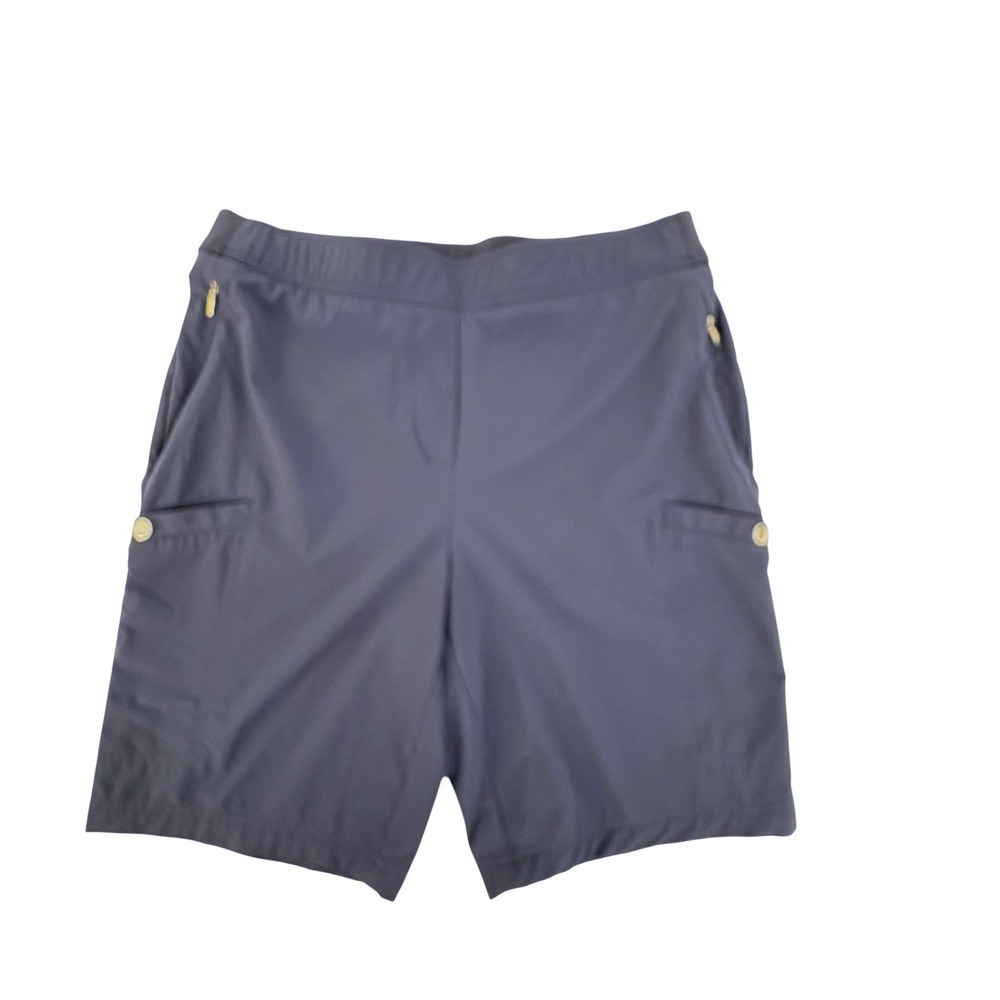 Chicos Zenergy Womens Navy Blue Cargo Utility Shorts Size 2 US 12 Elastic Waist